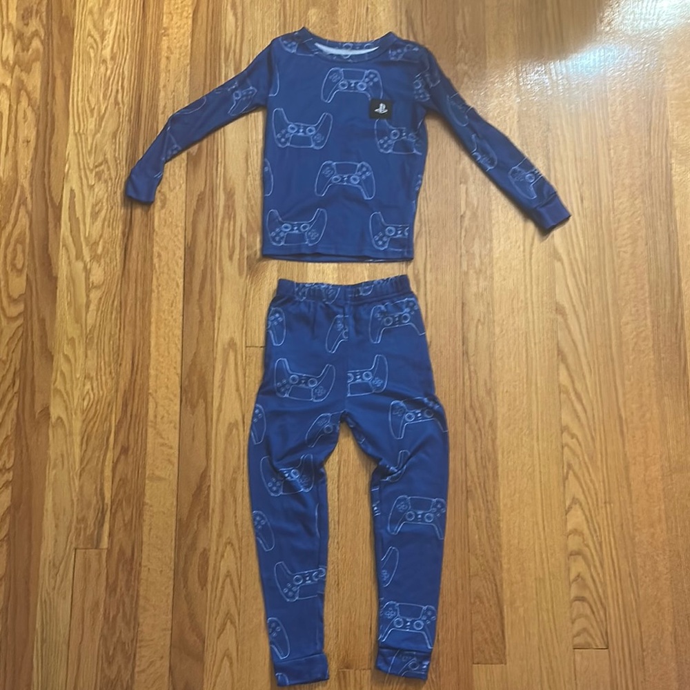 Blue Kids Pajamas with Game Controller Print